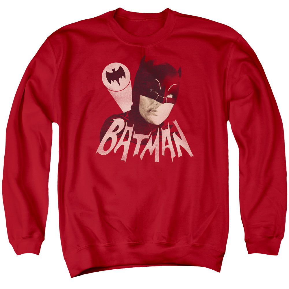 AN OFFCIALLY LICENSED BATMAN CLASSIC TV BAT SIGNAL ADULT UNISEX CREWNECK SWEATSHIRT RED