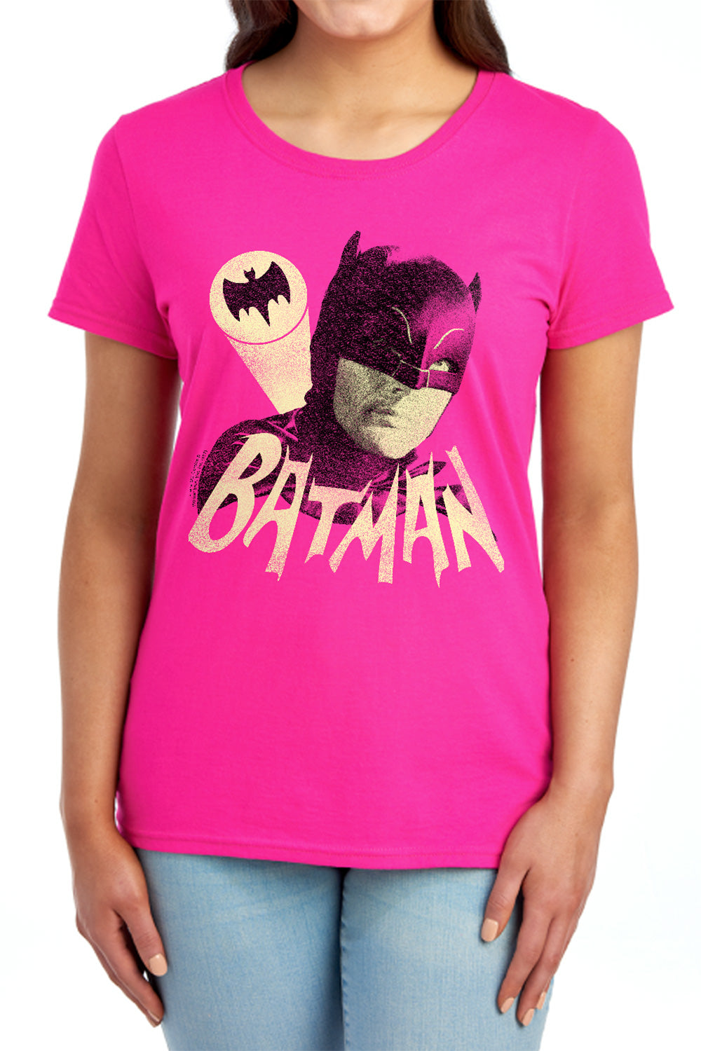 AN OFFCIALLY LICENSED BATMAN CLASSIC TV BAT SIGNAL WOMEN'S REGULAR FIT T-SHIRT RED