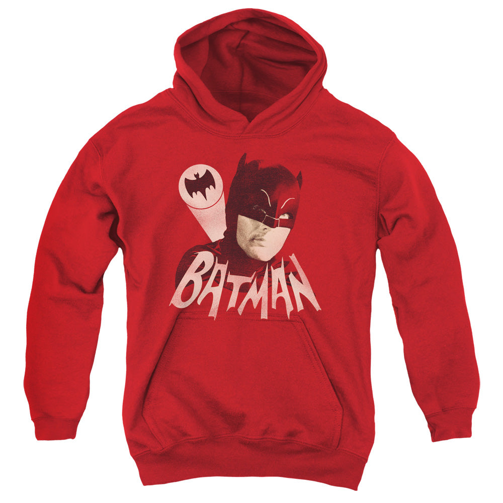 AN OFFCIALLY LICENSED BATMAN CLASSIC TV BAT SIGNAL YOUTH HOODIE RED