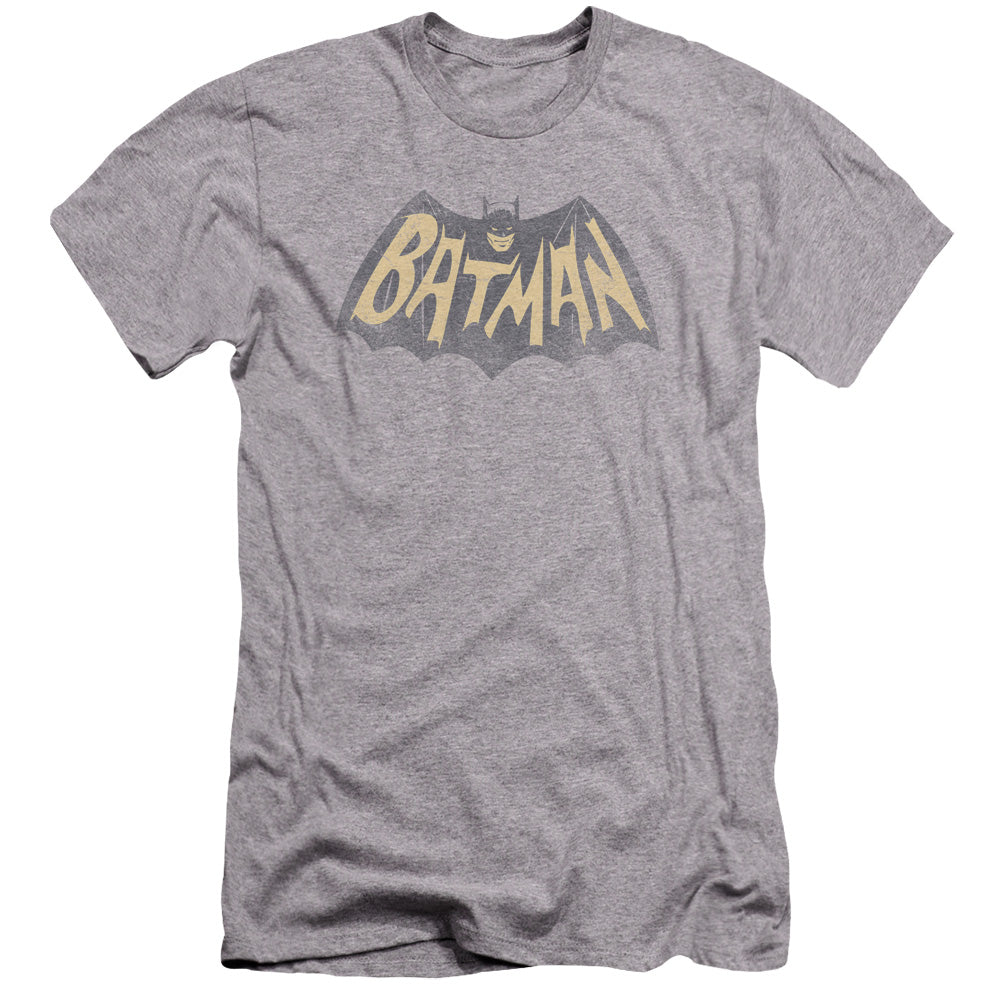 AN OFFCIALLY LICENSED BATMAN CLASSIC TV SHOW LOGO MEN'S PREMIUM SLIM FIT T-SHIRT ATHLETIC HEATHER