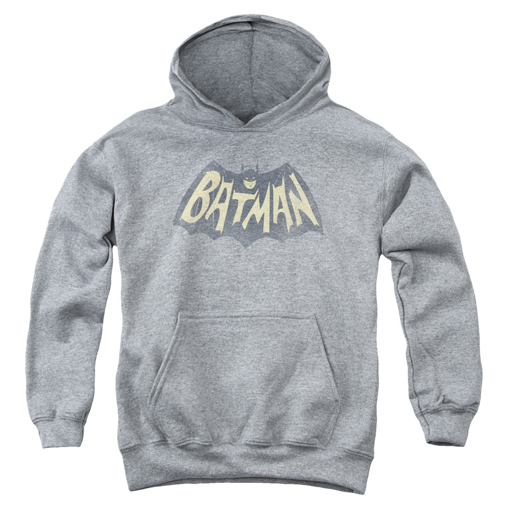 AN OFFCIALLY LICENSED BATMAN CLASSIC TV SHOW LOGO YOUTH HOODIE ATHLETIC HEATHER