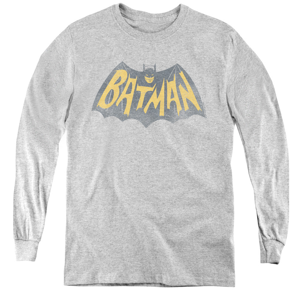 AN OFFCIALLY LICENSED BATMAN CLASSIC TV SHOW LOGO YOUTH LONG SLEEVE T-SHIRT ATHLETIC HEATHER