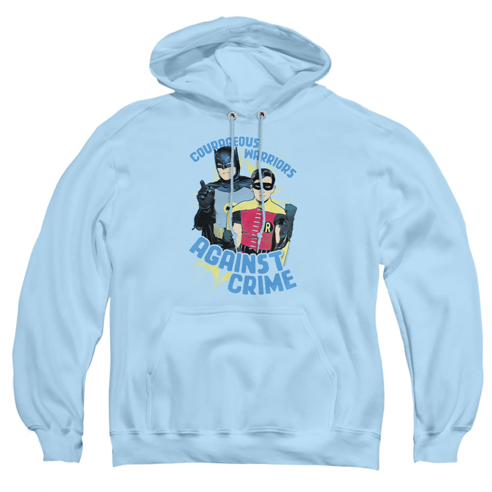 AN OFFCIALLY LICENSED BATMAN CLASSIC TV COURAGEOUS WARRIORS ADULT UNISEX PULLOVER HOODIE LIGHT BLUE