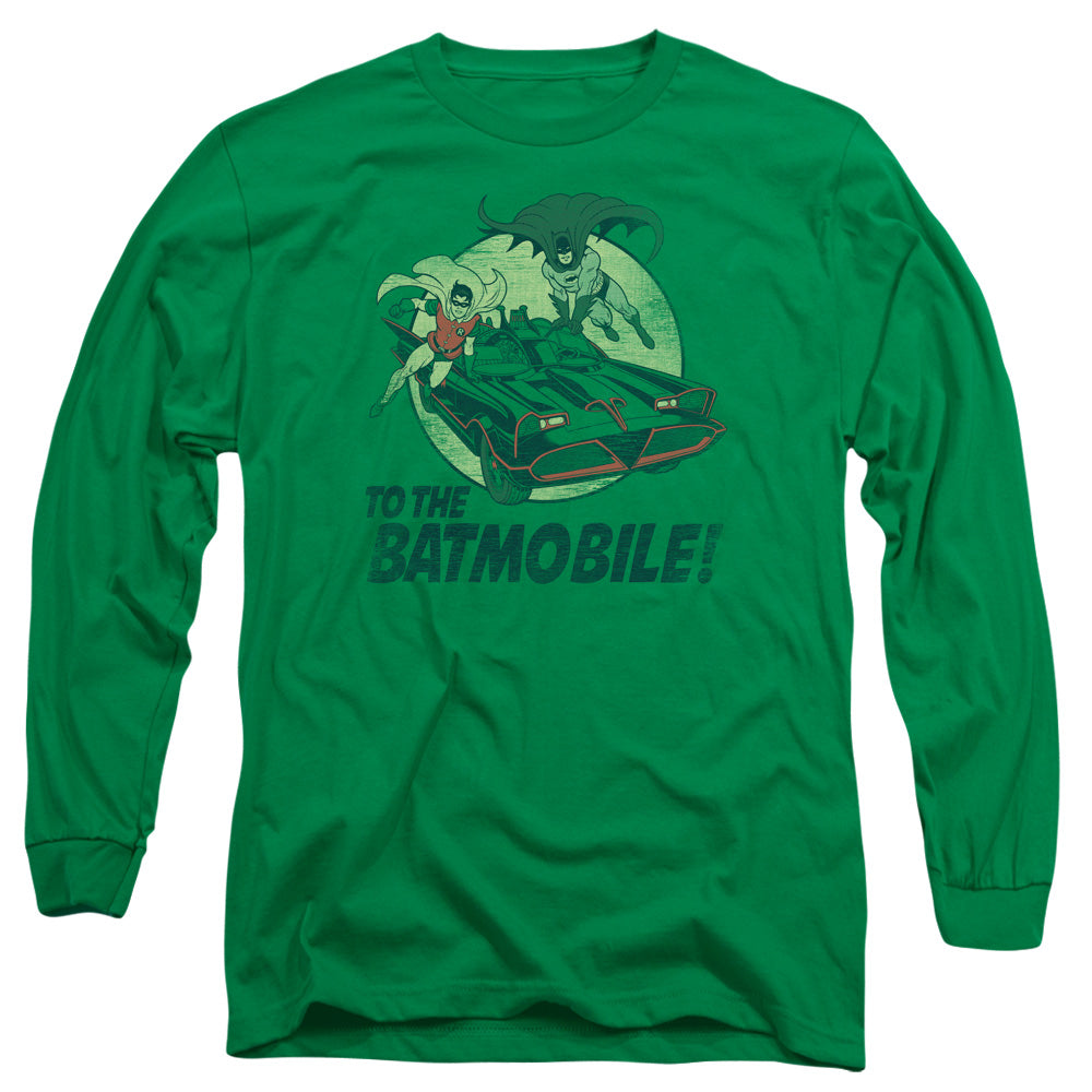 AN OFFCIALLY LICENSED BATMAN CLASSIC TV TO THE BATMOBILE MEN'S LONG SLEEVE T-SHIRT KELLY GREEN