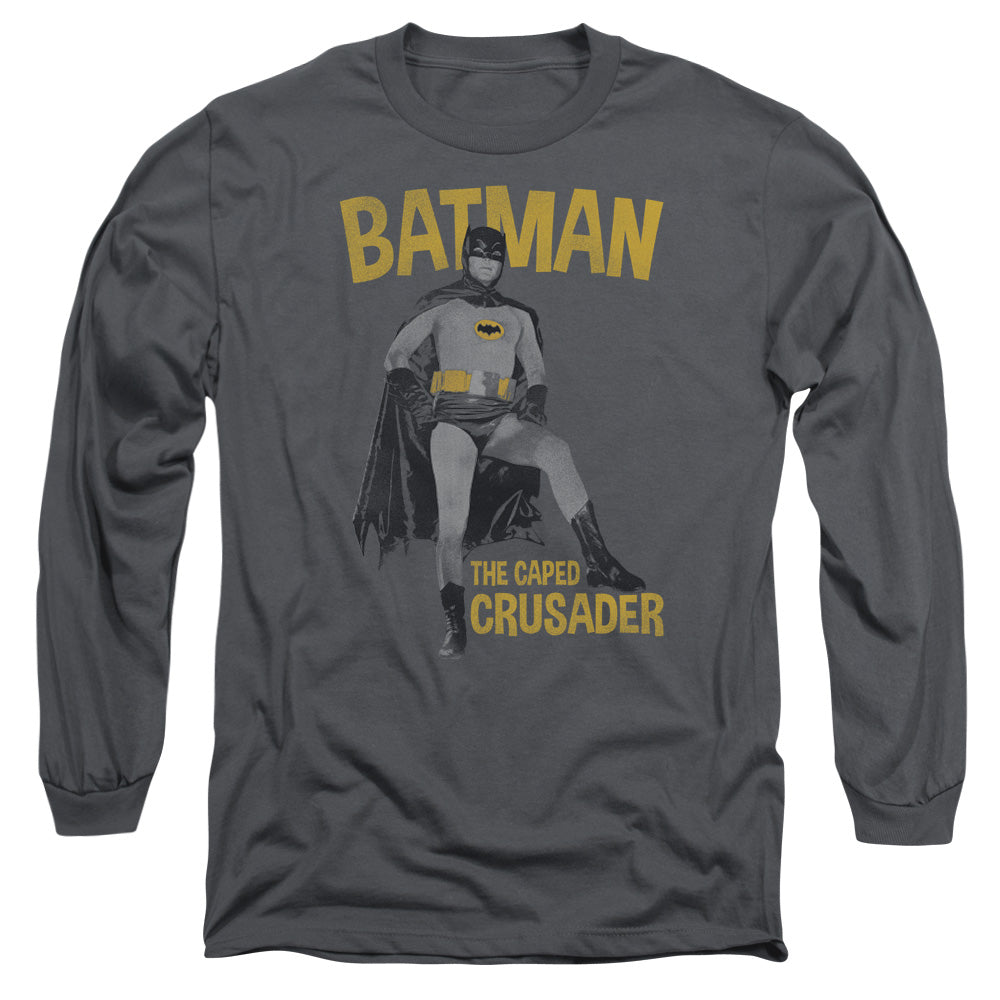 AN OFFCIALLY LICENSED BATMAN CLASSIC TV CAPED CRUSADER MEN'S LONG SLEEVE T-SHIRT CHARCOAL