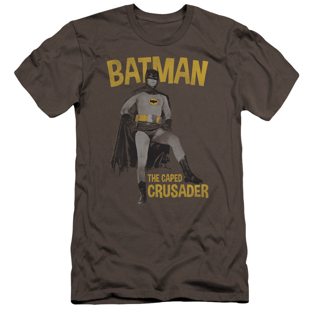 AN OFFCIALLY LICENSED BATMAN CLASSIC TV CAPED CRUSADER MEN'S PREMIUM SLIM FIT T-SHIRT CHARCOAL
