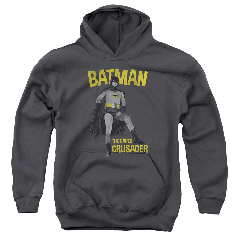 AN OFFCIALLY LICENSED BATMAN CLASSIC TV CAPED CRUSADER YOUTH HOODIE CHARCOAL