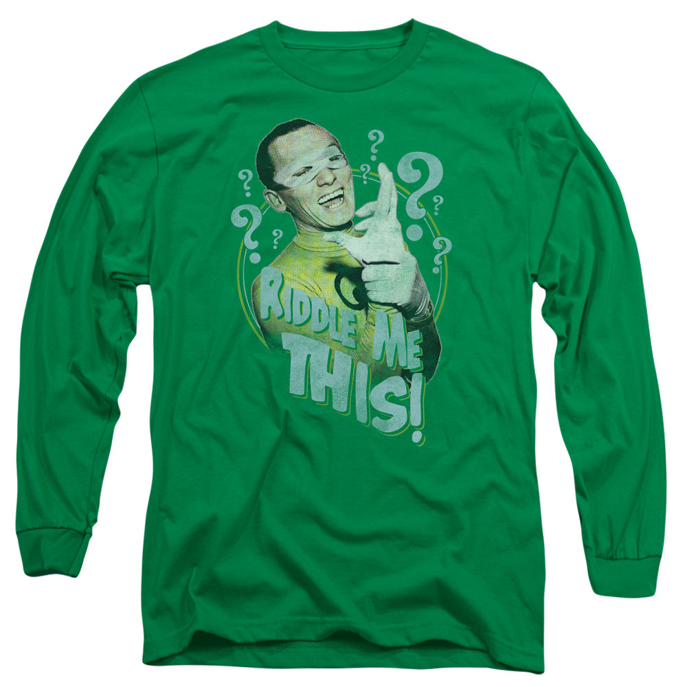 AN OFFCIALLY LICENSED BATMAN CLASSIC TV RIDDLE ME THIS MEN'S LONG SLEEVE T-SHIRT KELLY GREEN