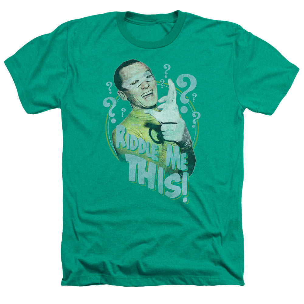 AN OFFCIALLY LICENSED BATMAN CLASSIC TV RIDDLE ME THIS MEN'S HEATHER T-SHIRT KELLY GREEN
