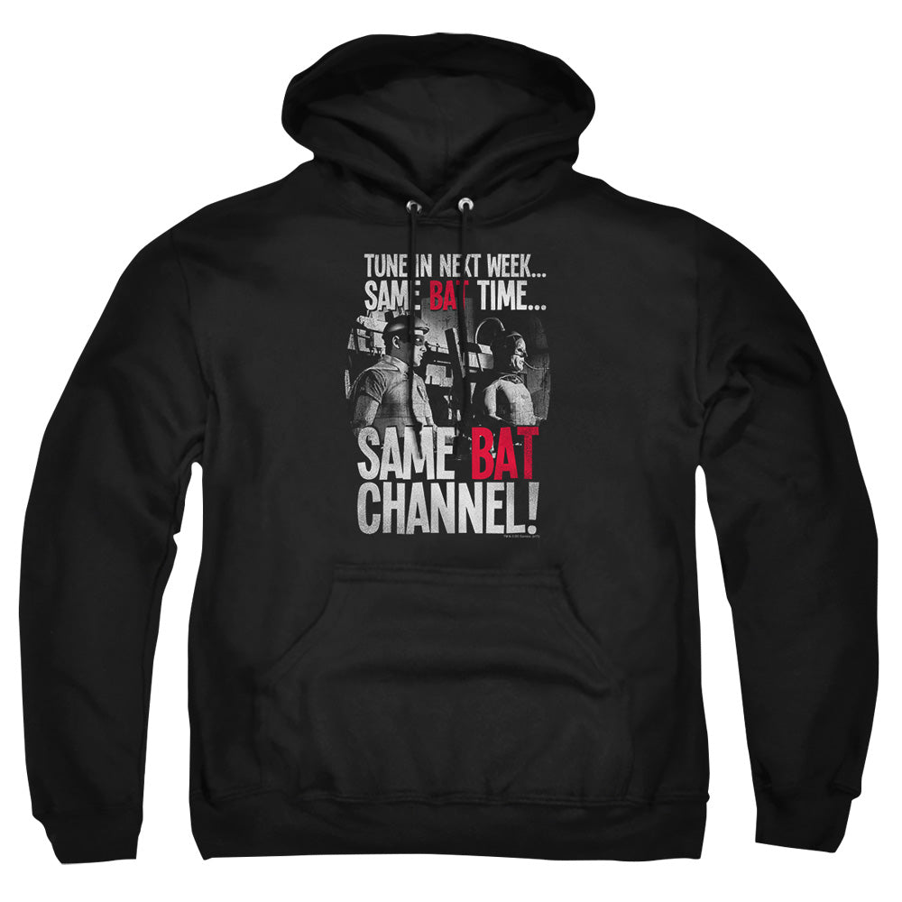 AN OFFCIALLY LICENSED BATMAN CLASSIC TV BAT CHANNEL ADULT UNISEX PULLOVER HOODIE BLACK