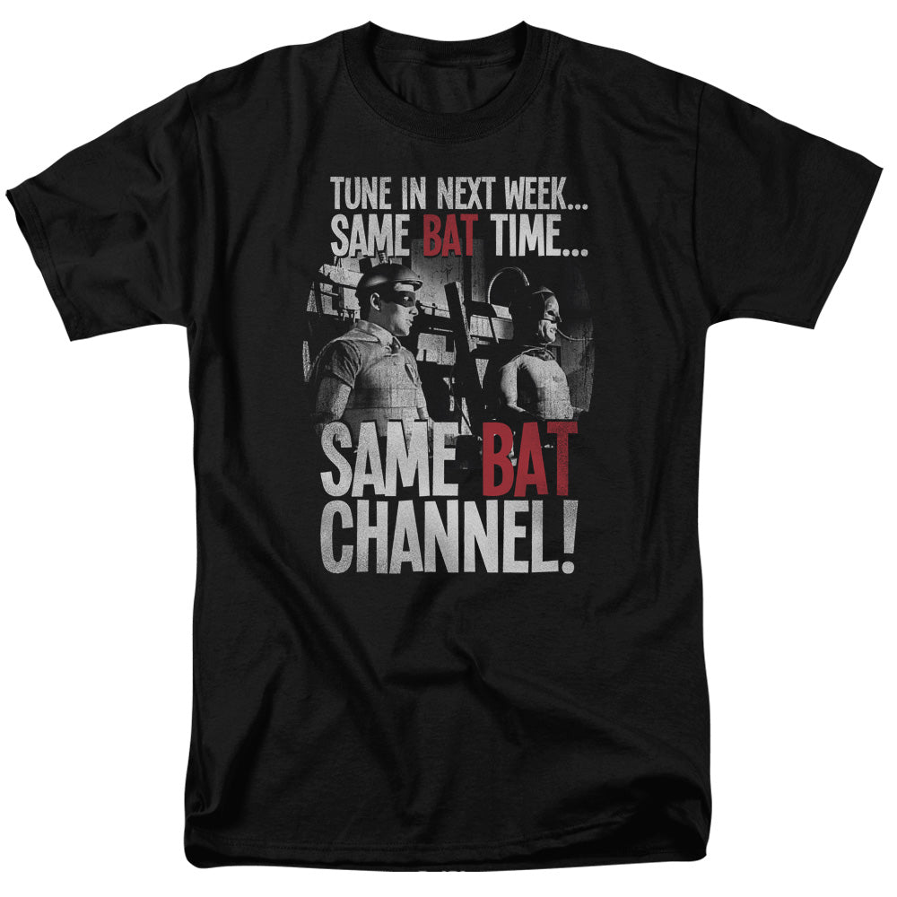 AN OFFCIALLY LICENSED BATMAN CLASSIC TV BAT CHANNEL MEN'S REGULAR FIT T-SHIRT BLACK
