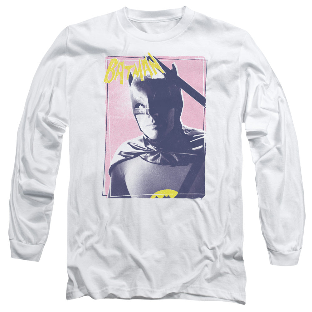 AN OFFCIALLY LICENSED BATMAN CLASSIC TV WAYNE 80S MEN'S LONG SLEEVE T-SHIRT WHITE