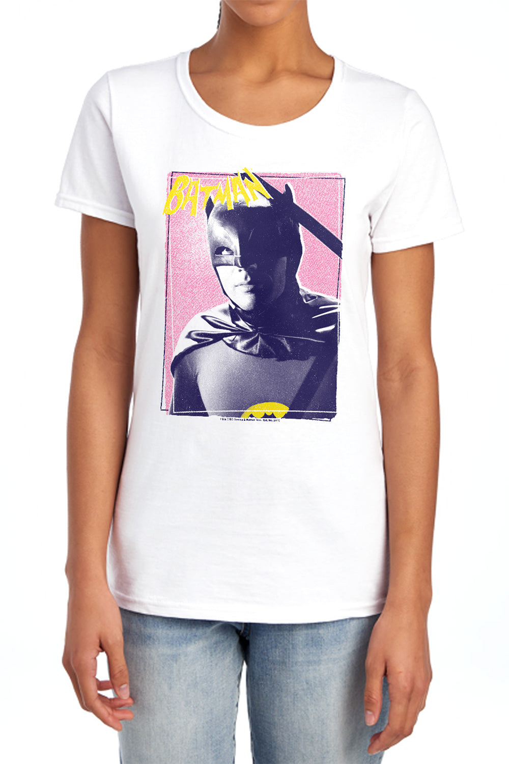 AN OFFCIALLY LICENSED BATMAN CLASSIC TV WAYNE 80S WOMEN'S REGULAR FIT T-SHIRT WHITE