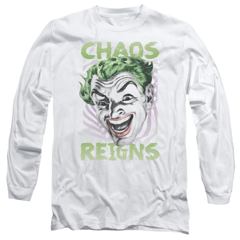 AN OFFCIALLY LICENSED BATMAN CLASSIC TV CHAOS REIGNS MEN'S LONG SLEEVE T-SHIRT WHITE