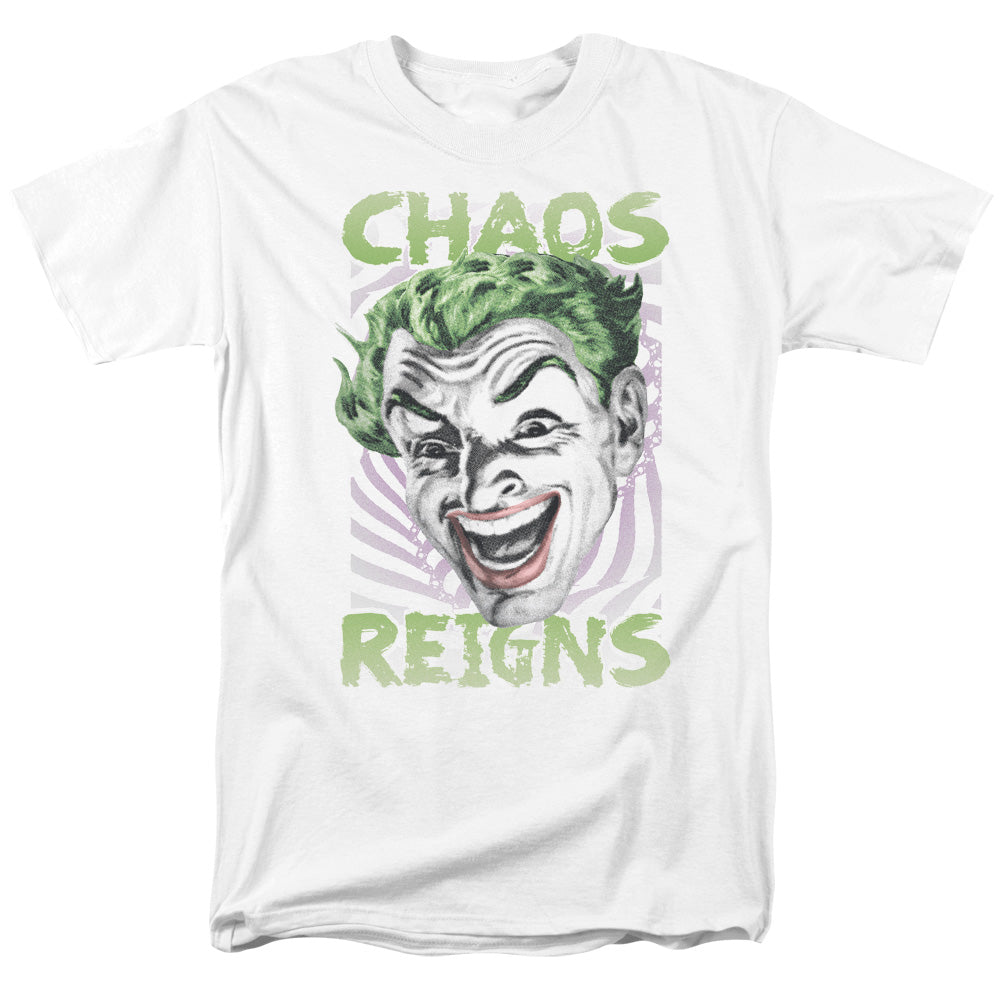 AN OFFCIALLY LICENSED BATMAN CLASSIC TV CHAOS REIGNS MEN'S REGULAR FIT T-SHIRT WHITE