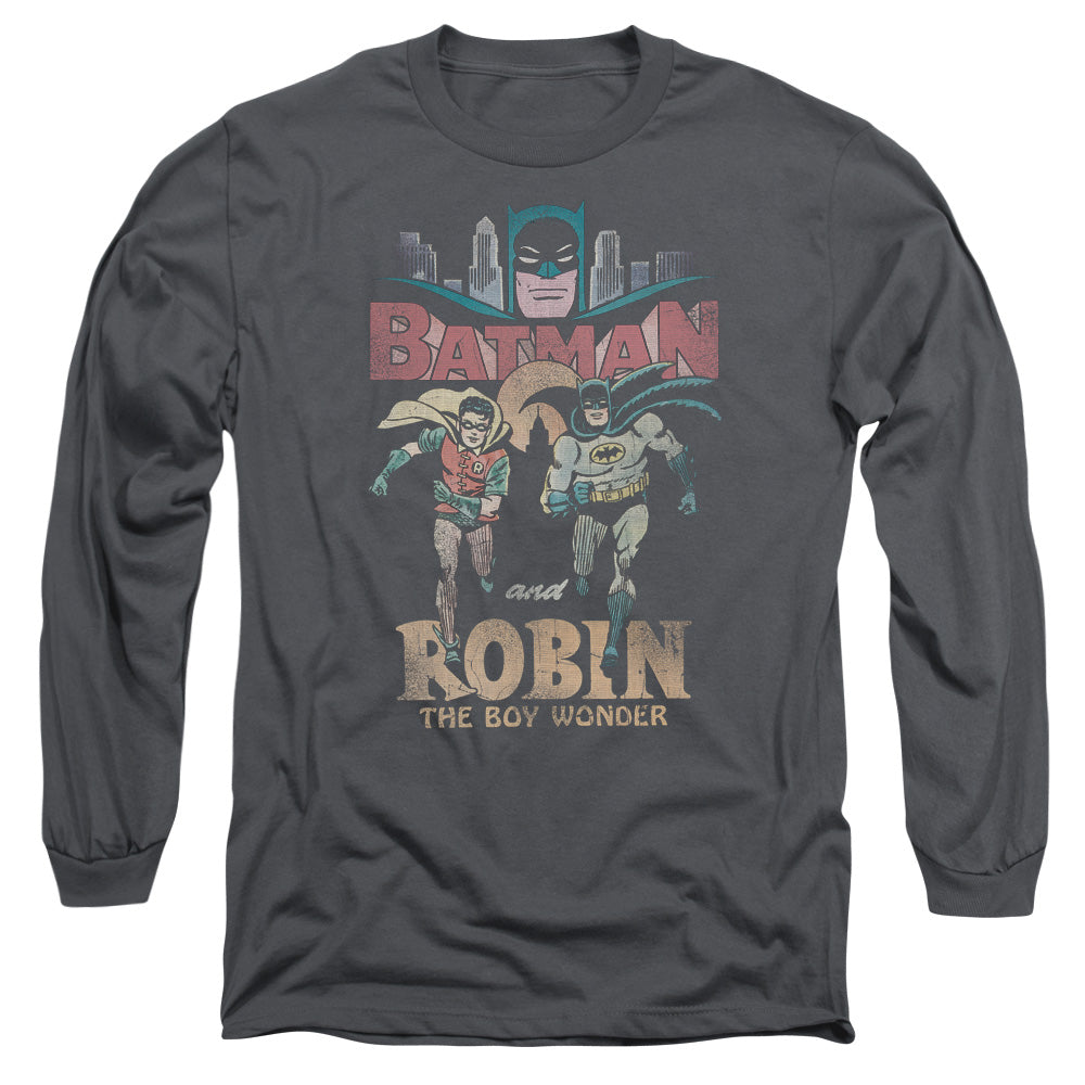 AN OFFCIALLY LICENSED BATMAN CLASSIC TV CLASSIC DUO MEN'S LONG SLEEVE T-SHIRT CHARCOAL