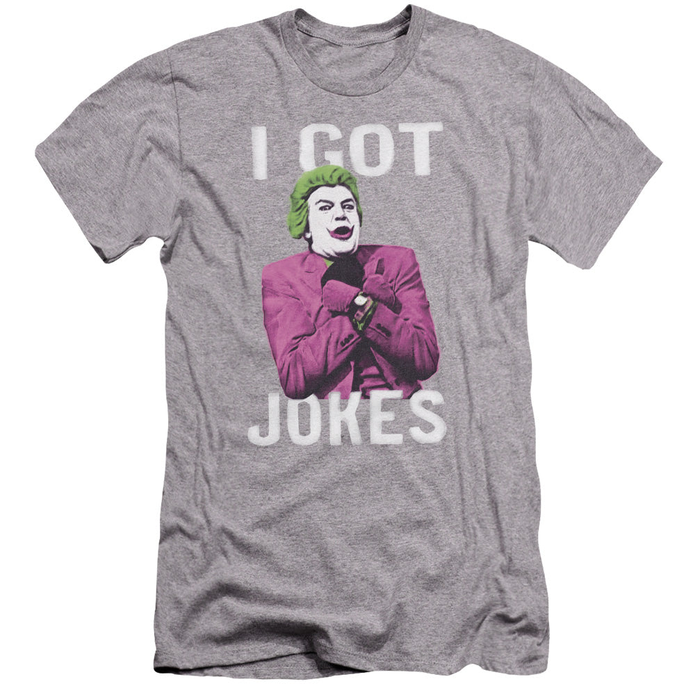 AN OFFCIALLY LICENSED BATMAN CLASSIC TV GOT JOKES MEN'S PREMIUM SLIM FIT T-SHIRT ATHLETIC HEATHER