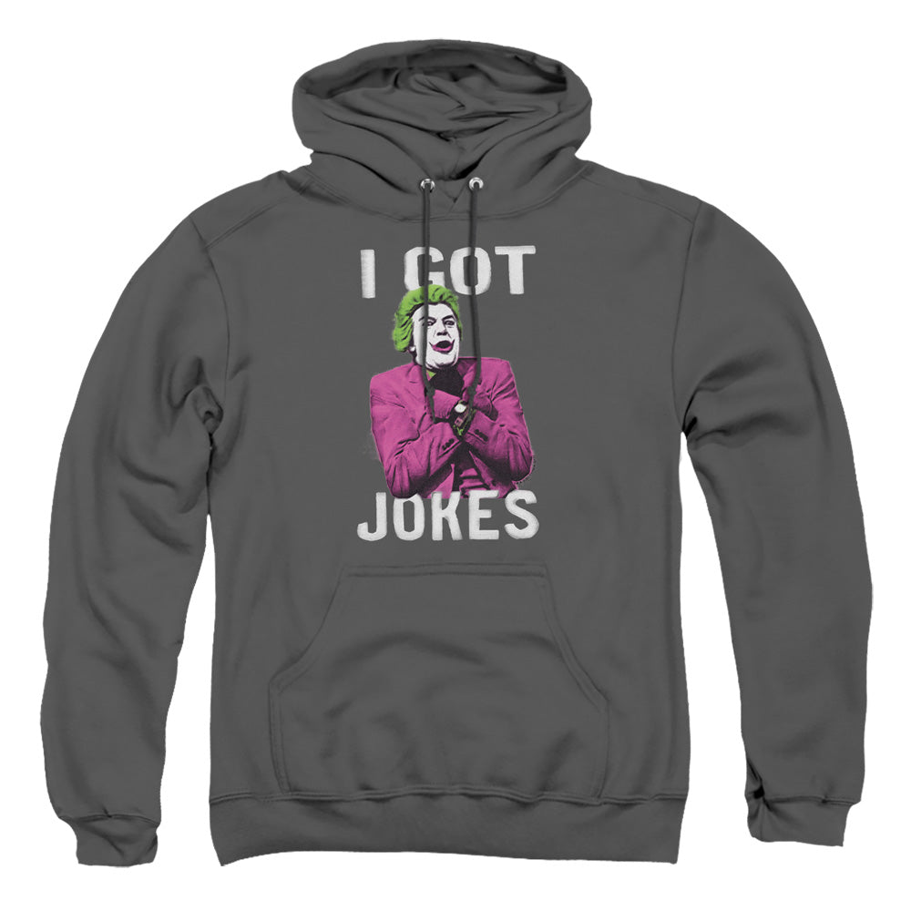 AN OFFCIALLY LICENSED BATMAN CLASSIC TV GOT JOKES ADULT UNISEX PULLOVER HOODIE CHARCOAL