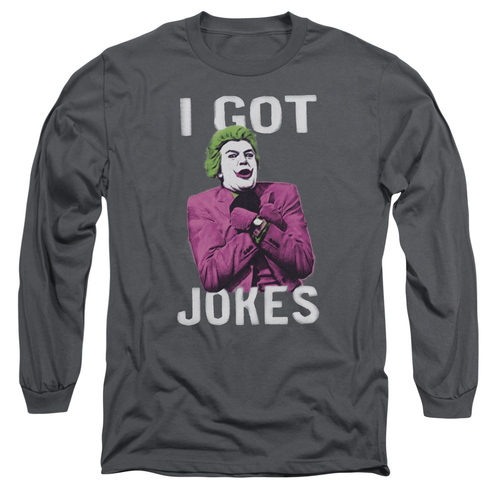 AN OFFCIALLY LICENSED BATMAN CLASSIC TV GOT JOKES MEN'S LONG SLEEVE T-SHIRT CHARCOAL