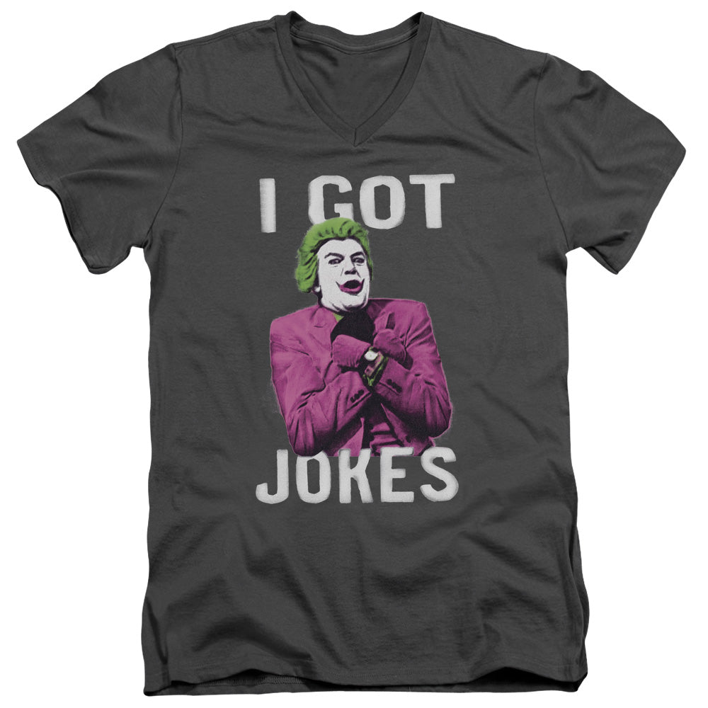 AN OFFCIALLY LICENSED BATMAN CLASSIC TV GOT JOKES MEN'S V-NECK T-SHIRT CHARCOAL