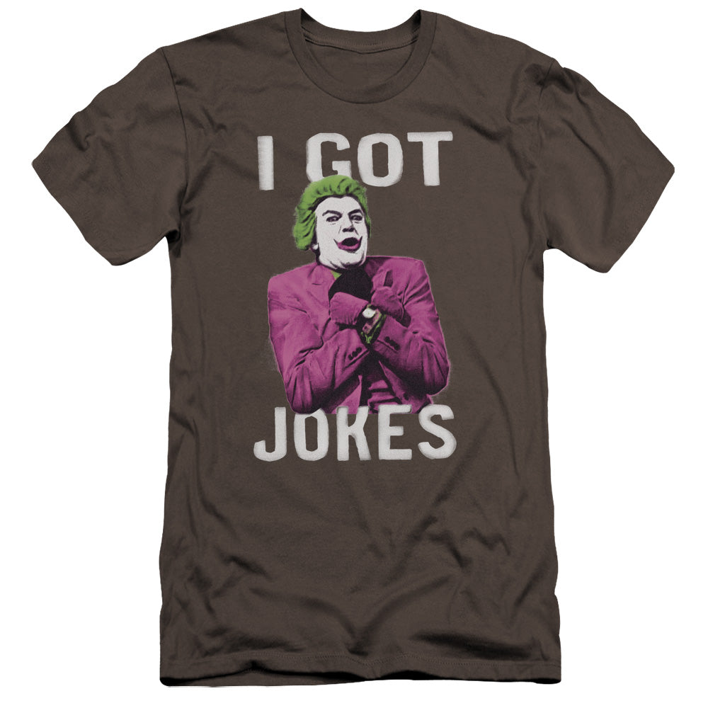 AN OFFCIALLY LICENSED BATMAN CLASSIC TV GOT JOKES MEN'S PREMIUM SLIM FIT T-SHIRT CHARCOAL