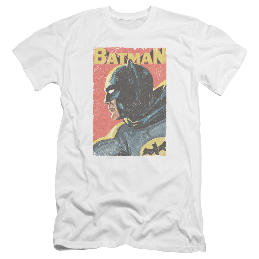 AN OFFCIALLY LICENSED BATMAN CLASSIC TV VINTMAN MEN'S PREMIUM SLIM FIT T-SHIRT WHITE