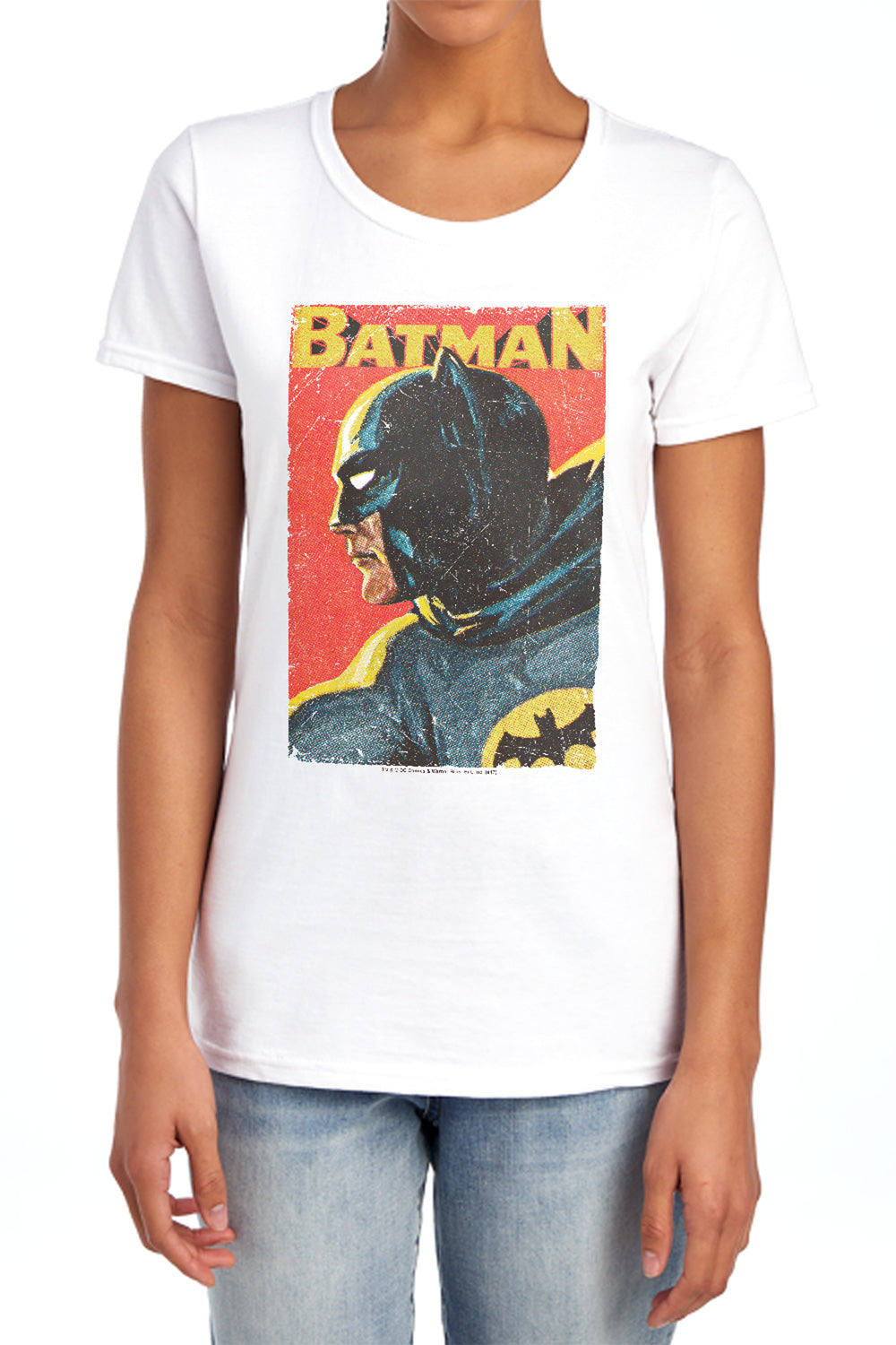 AN OFFCIALLY LICENSED BATMAN CLASSIC TV VINTMAN WOMEN'S REGULAR FIT T-SHIRT WHITE