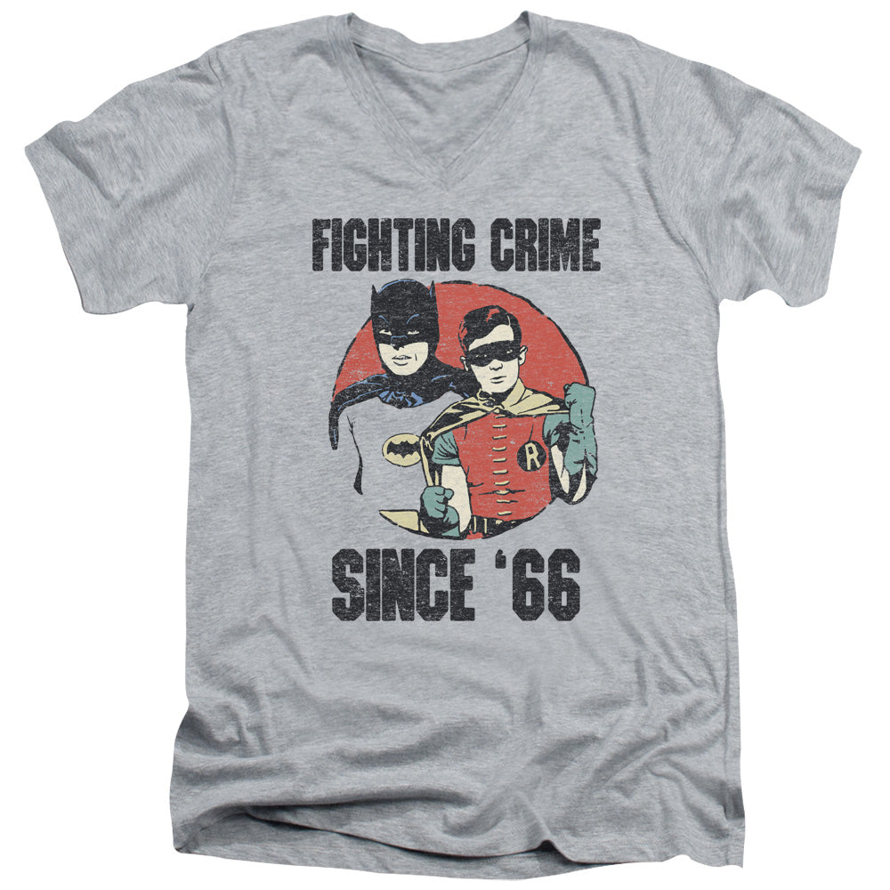 AN OFFCIALLY LICENSED BATMAN CLASSIC TV SINCE 66 MEN'S V-NECK T-SHIRT ATHLETIC HEATHER