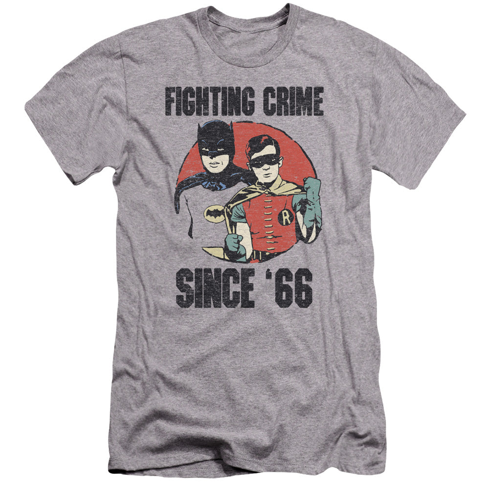 AN OFFCIALLY LICENSED BATMAN CLASSIC TV SINCE 66 MEN'S PREMIUM SLIM FIT T-SHIRT ATHLETIC HEATHER