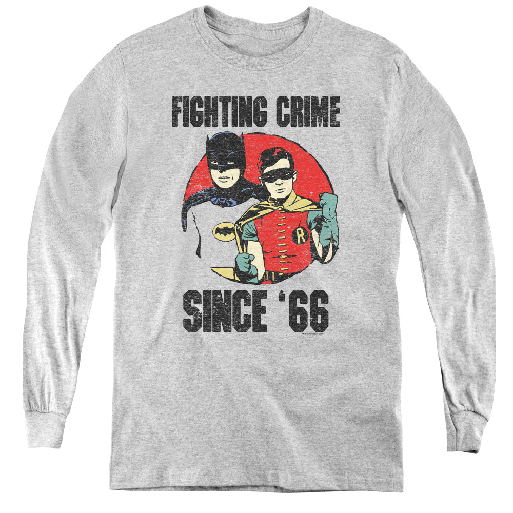AN OFFCIALLY LICENSED BATMAN CLASSIC TV SINCE 66 YOUTH LONG SLEEVE T-SHIRT ATHLETIC HEATHER