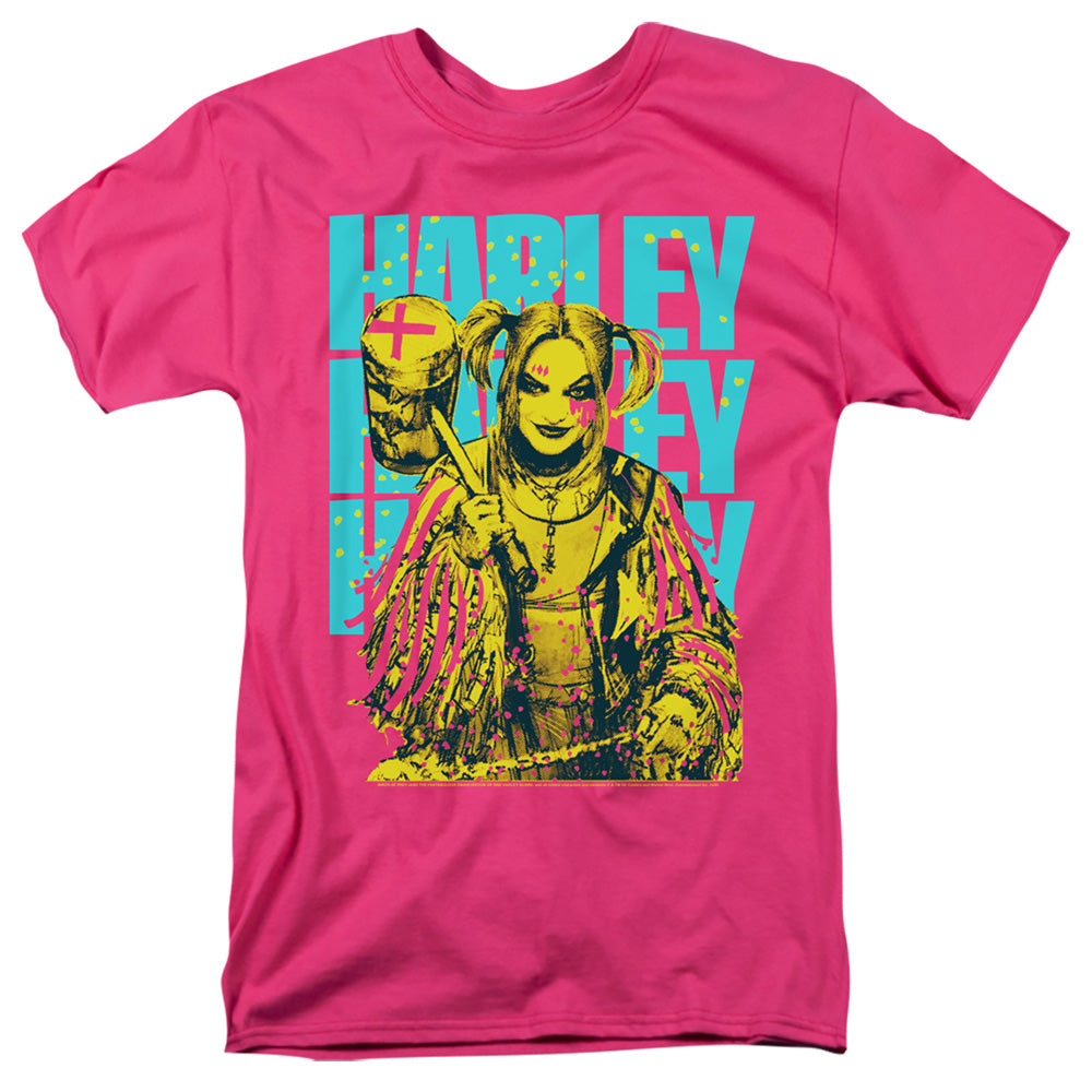 AN OFFCIALLY LICENSED BIRDS OF PREY HARLEY PAINTED MEN'S REGULAR FIT T-SHIRT HOT PINK