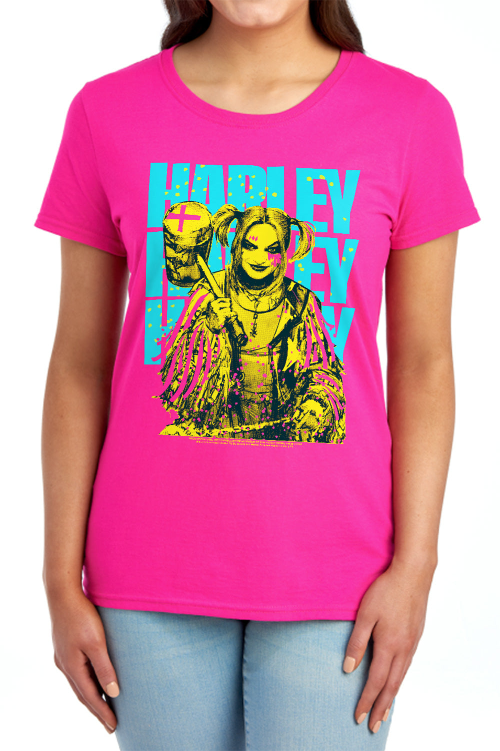 AN OFFCIALLY LICENSED BIRDS OF PREY HARLEY PAINTED WOMEN'S REGULAR FIT T-SHIRT HOT PINK