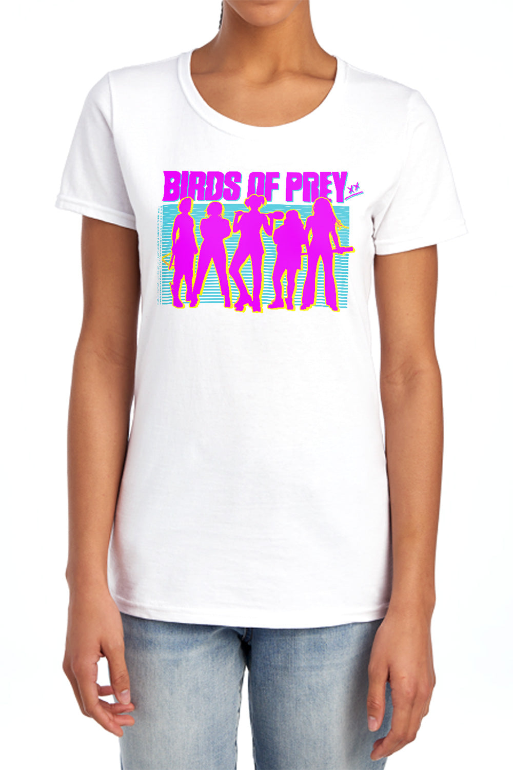 AN OFFCIALLY LICENSED BIRDS OF PREY SILHOUETTES WOMEN'S REGULAR FIT T-SHIRT WHITE