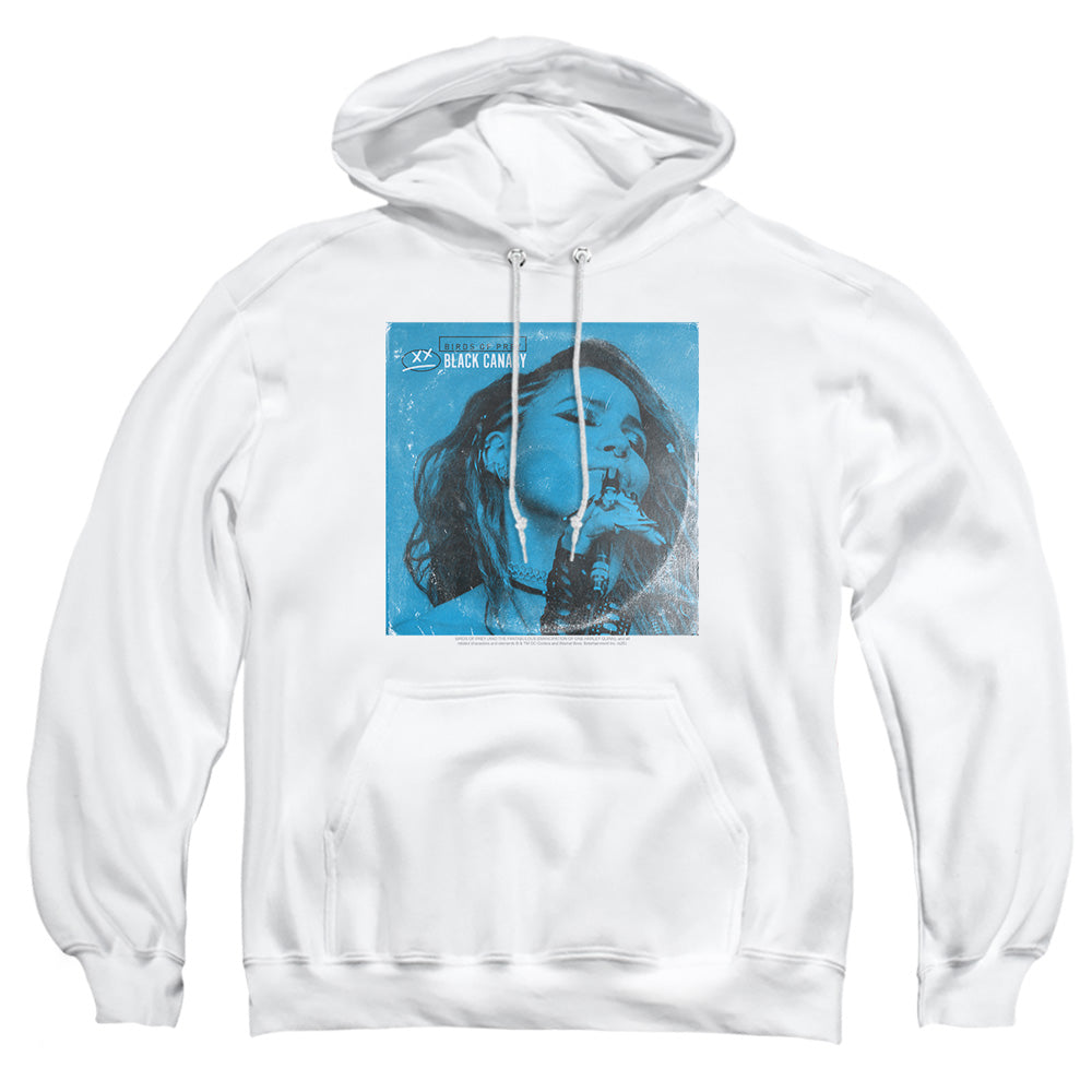 AN OFFCIALLY LICENSED BIRDS OF PREY BLUE CANARY ADULT UNISEX PULLOVER HOODIE WHITE