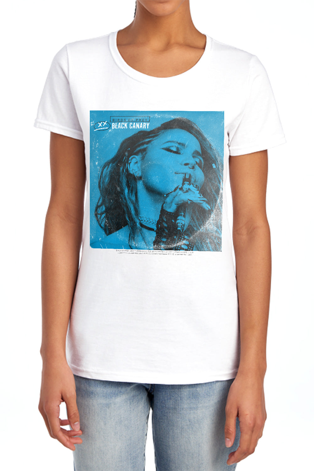 AN OFFCIALLY LICENSED BIRDS OF PREY BLUE CANARY WOMEN'S REGULAR FIT T-SHIRT WHITE