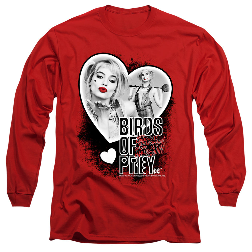 AN OFFCIALLY LICENSED BIRDS OF PREY HEART HARLEY MEN'S LONG SLEEVE T-SHIRT RED