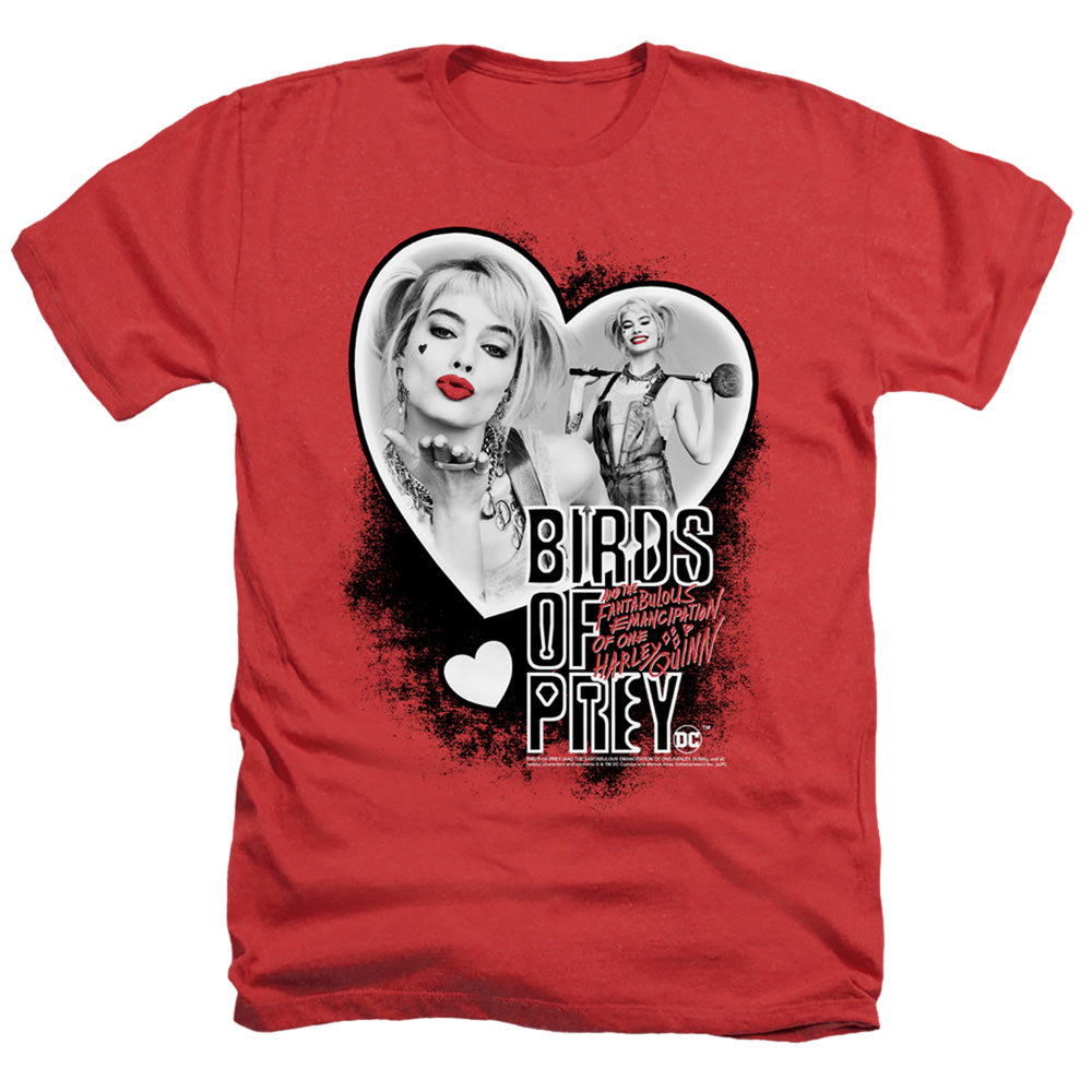 AN OFFCIALLY LICENSED BIRDS OF PREY HEART HARLEY MEN'S HEATHER T-SHIRT RED
