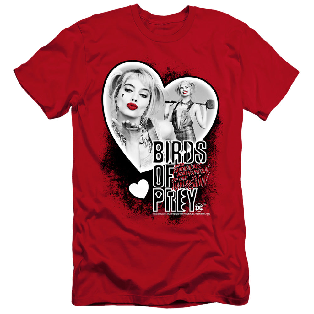 AN OFFCIALLY LICENSED BIRDS OF PREY HEART HARLEY MEN'S PREMIUM SLIM FIT T-SHIRT RED