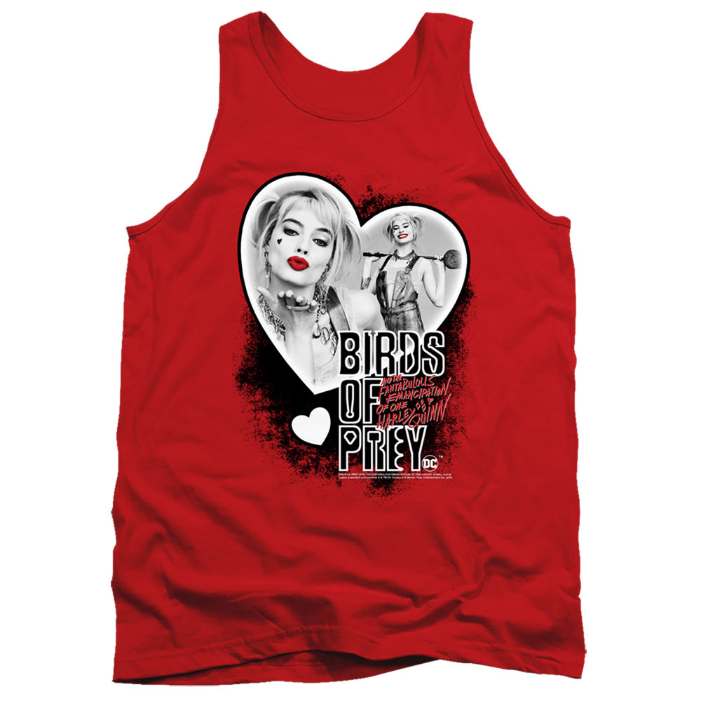 AN OFFCIALLY LICENSED BIRDS OF PREY HEART HARLEY ADULT UNISEX TANK TOP RED