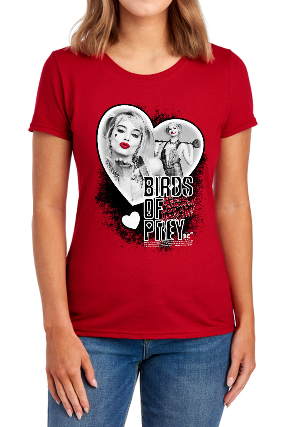 AN OFFCIALLY LICENSED BIRDS OF PREY HEART HARLEY WOMEN'S REGULAR FIT T-SHIRT RED