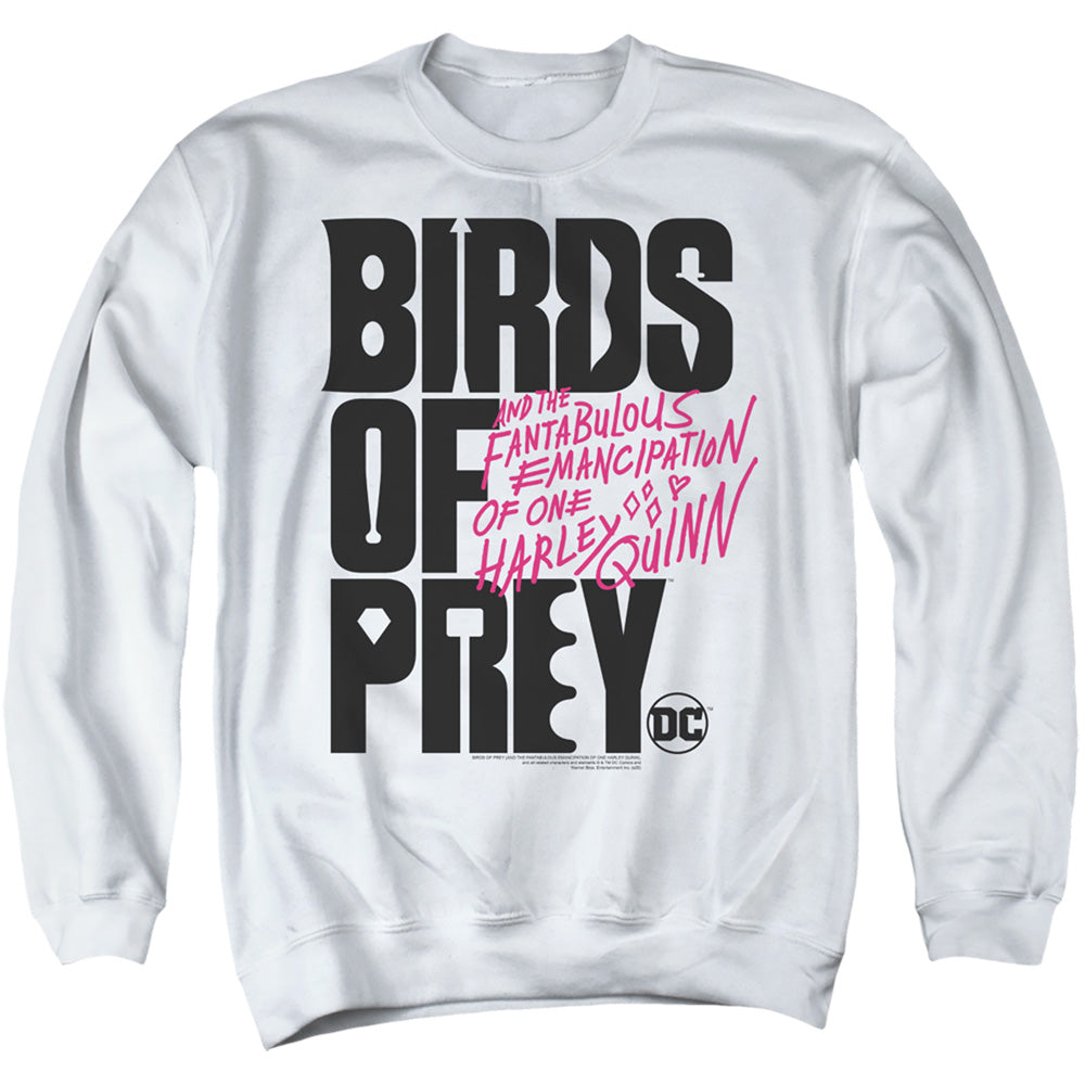 AN OFFCIALLY LICENSED BIRDS OF PREY BIRDS OF PREY LOGO ADULT UNISEX CREWNECK SWEATSHIRT WHITE