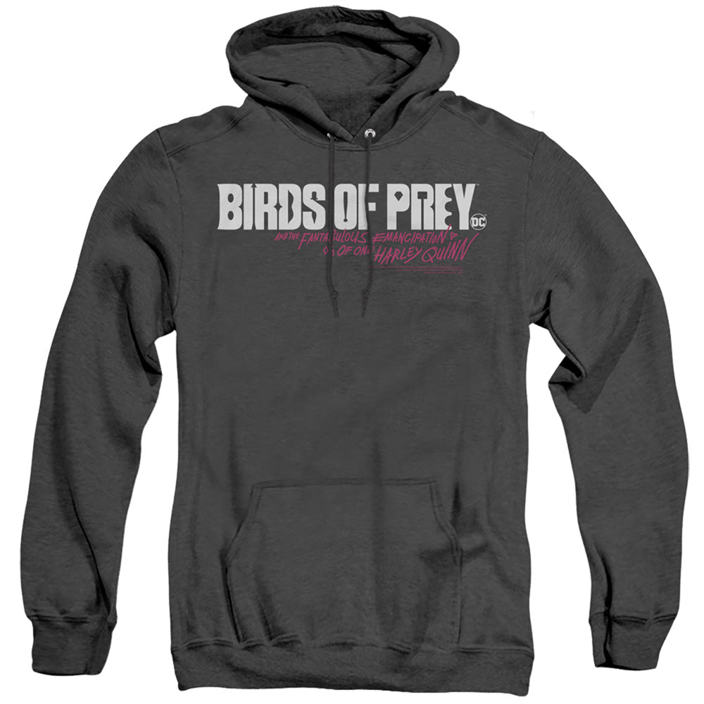 AN OFFCIALLY LICENSED BIRDS OF PREY HORIZONTAL LOGO ADULT UNISEX HEATHER PULLOVER HOODIE BLACK