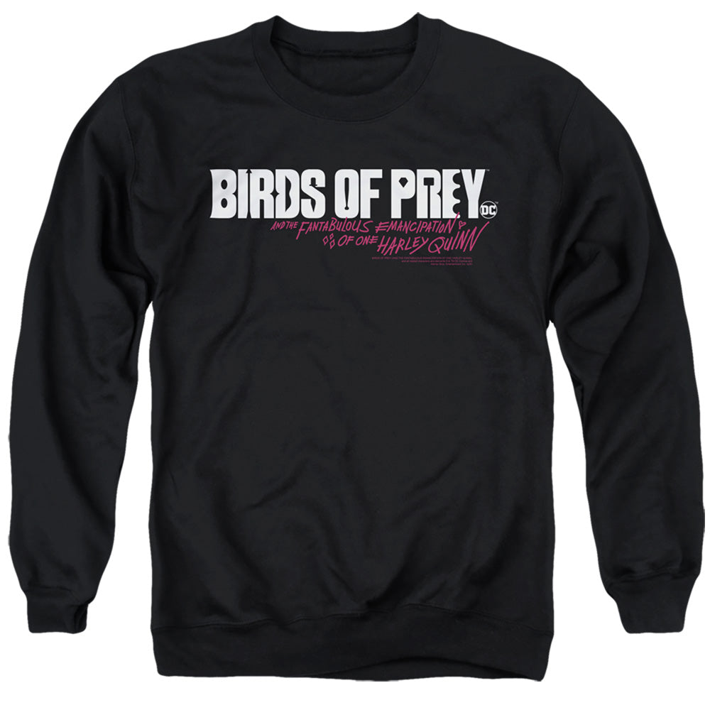 AN OFFCIALLY LICENSED BIRDS OF PREY HORIZONTAL LOGO ADULT UNISEX CREWNECK SWEATSHIRT BLACK