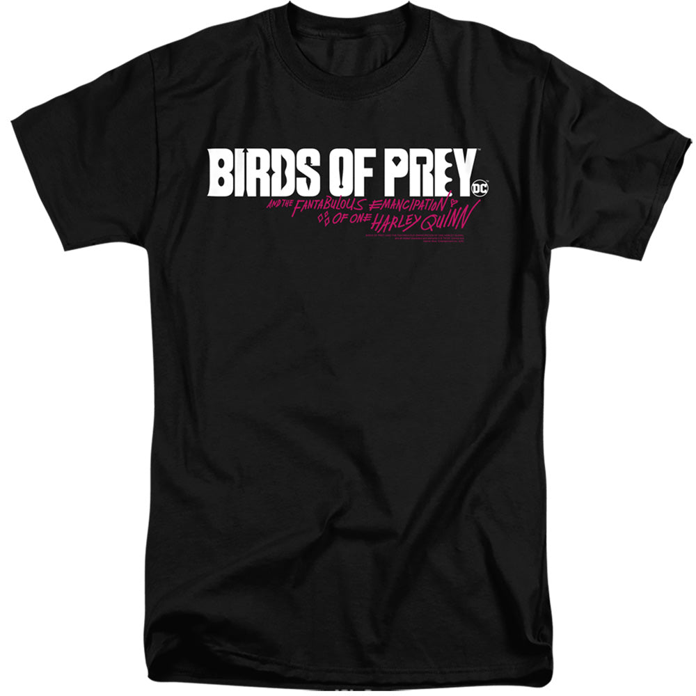 AN OFFCIALLY LICENSED BIRDS OF PREY HORIZONTAL LOGO MEN'S TALL FIT T-SHIRT BLACK