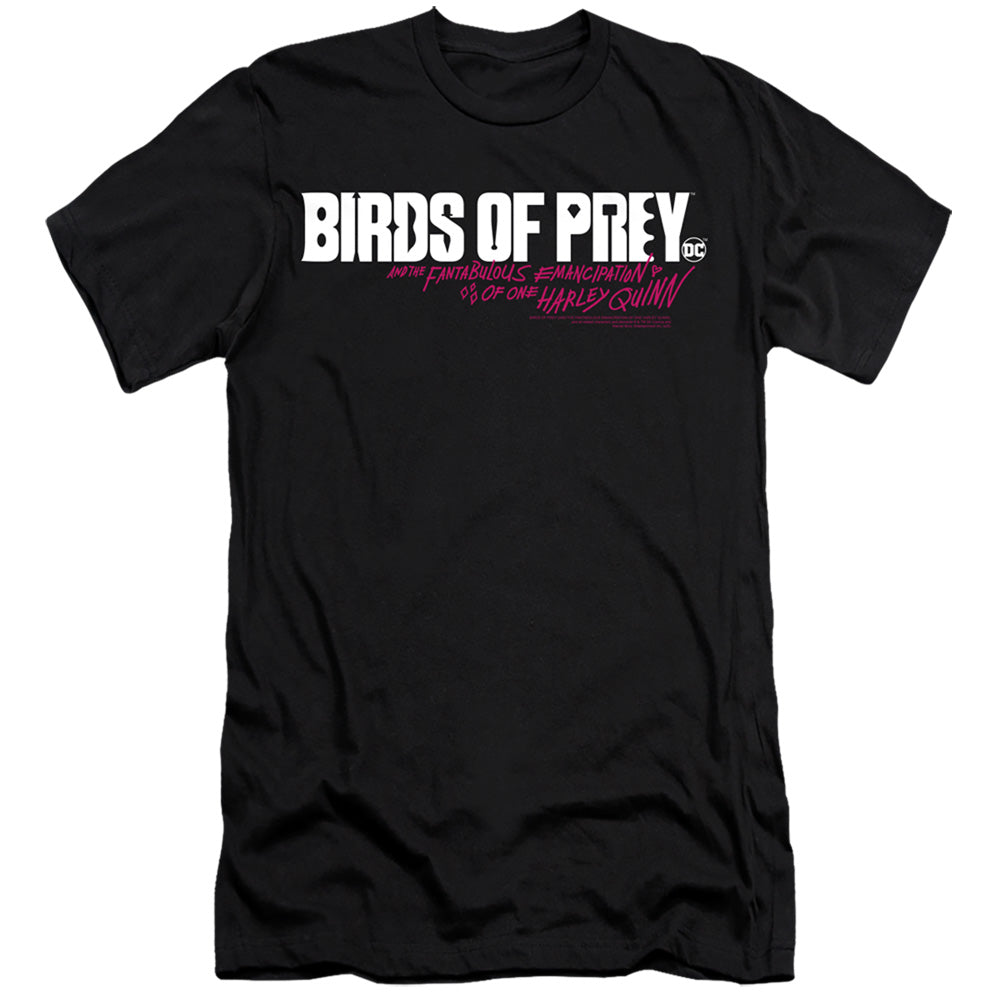 AN OFFCIALLY LICENSED BIRDS OF PREY HORIZONTAL LOGO MEN'S PREMIUM SLIM FIT T-SHIRT BLACK