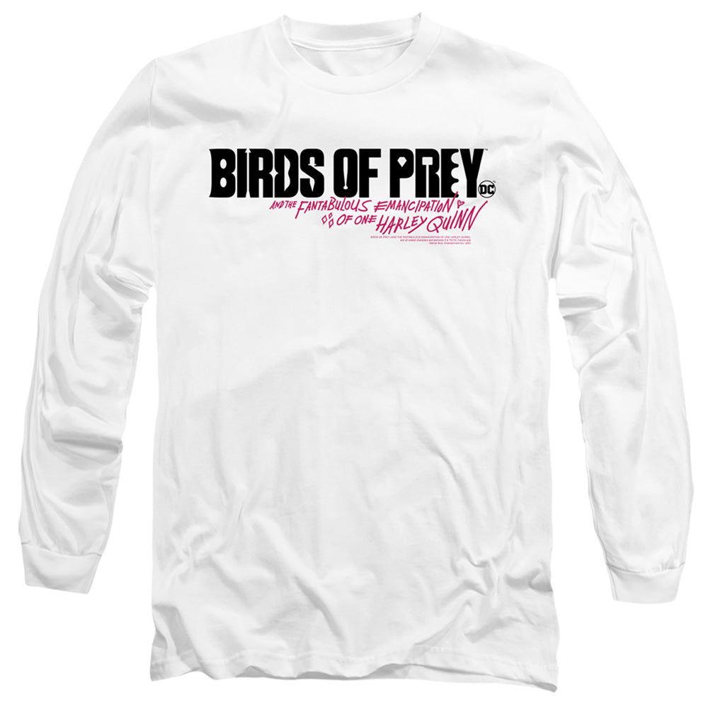 AN OFFCIALLY LICENSED BIRDS OF PREY HORIZONTAL LOGO MEN'S LONG SLEEVE T-SHIRT WHITE