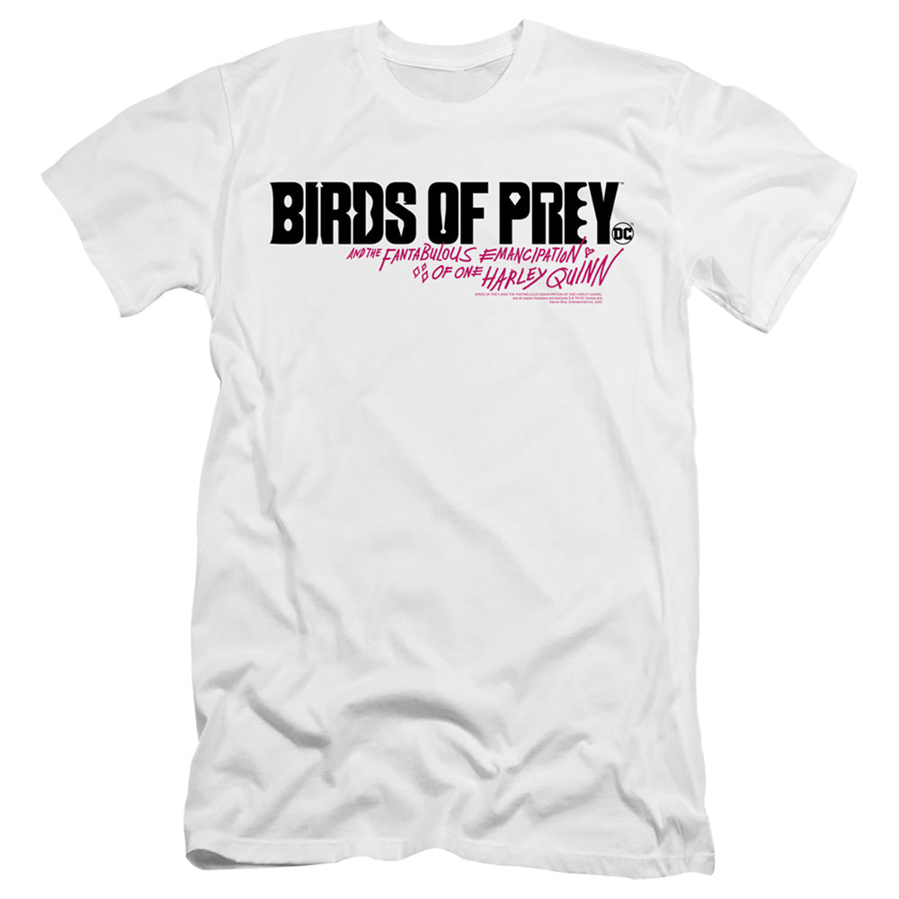 AN OFFCIALLY LICENSED BIRDS OF PREY HORIZONTAL LOGO MEN'S PREMIUM SLIM FIT T-SHIRT WHITE