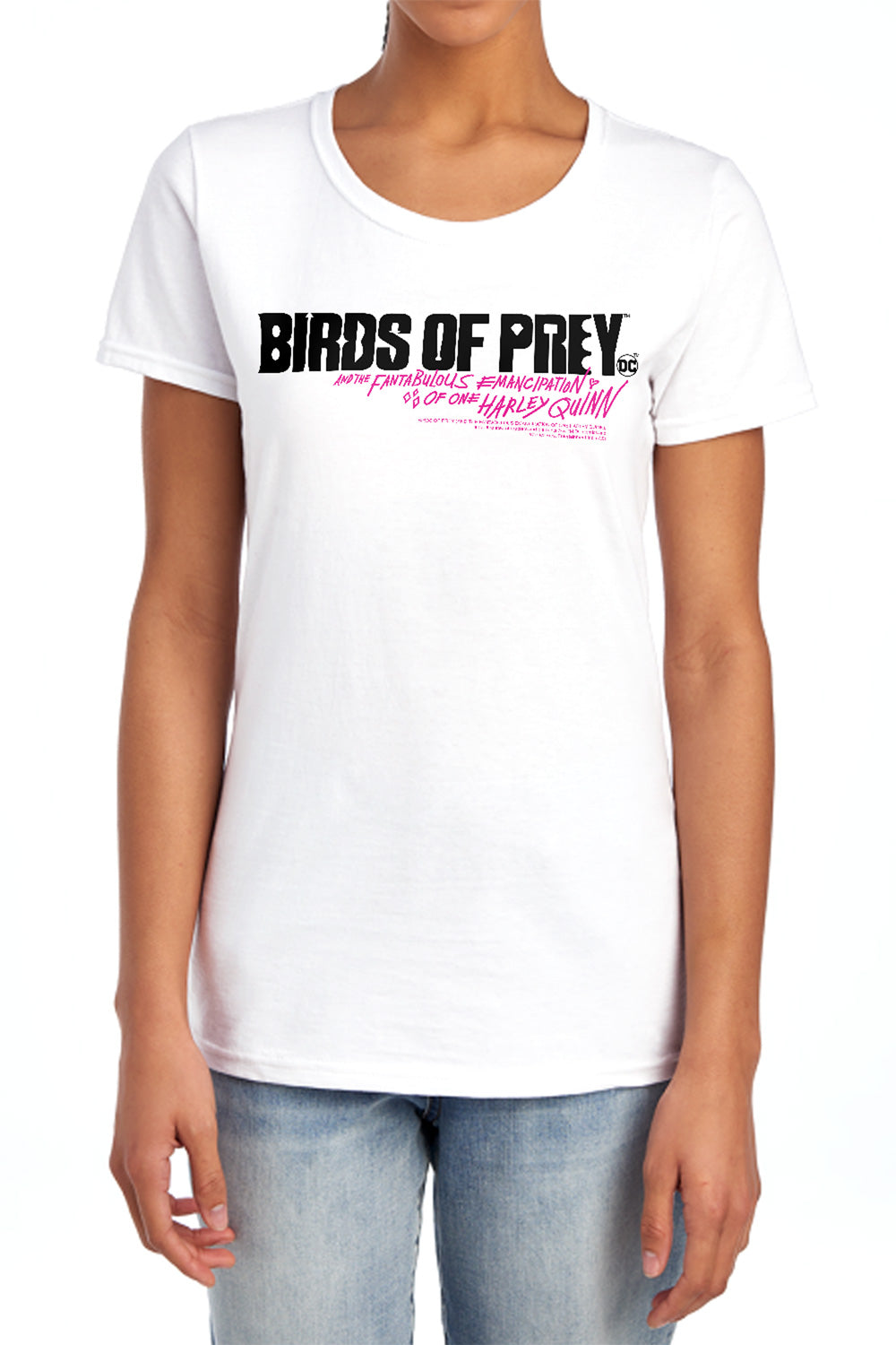 AN OFFCIALLY LICENSED BIRDS OF PREY HORIZONTAL LOGO WOMEN'S REGULAR FIT T-SHIRT WHITE