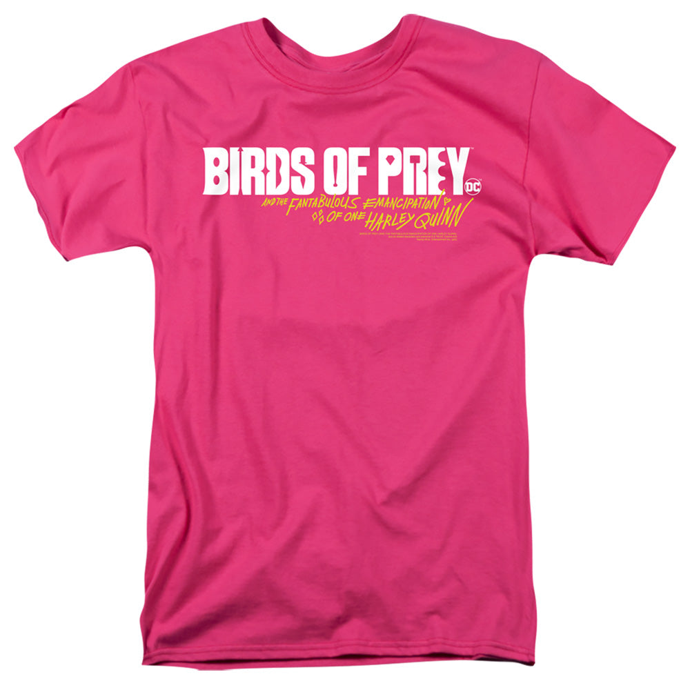 AN OFFCIALLY LICENSED BIRDS OF PREY HORIZONTAL LOGO MEN'S REGULAR FIT T-SHIRT HOT PINK