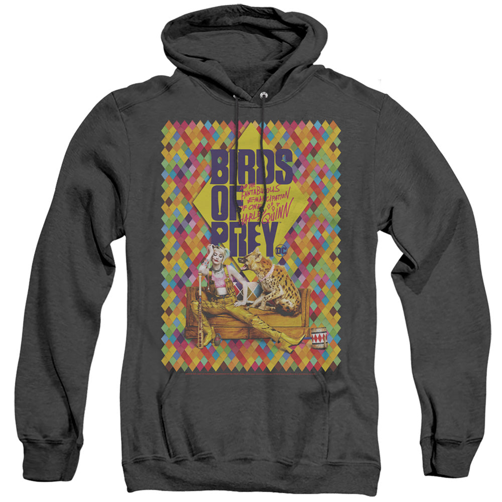 AN OFFCIALLY LICENSED BIRDS OF PREY COUCH ADULT UNISEX HEATHER PULLOVER HOODIE BLACK